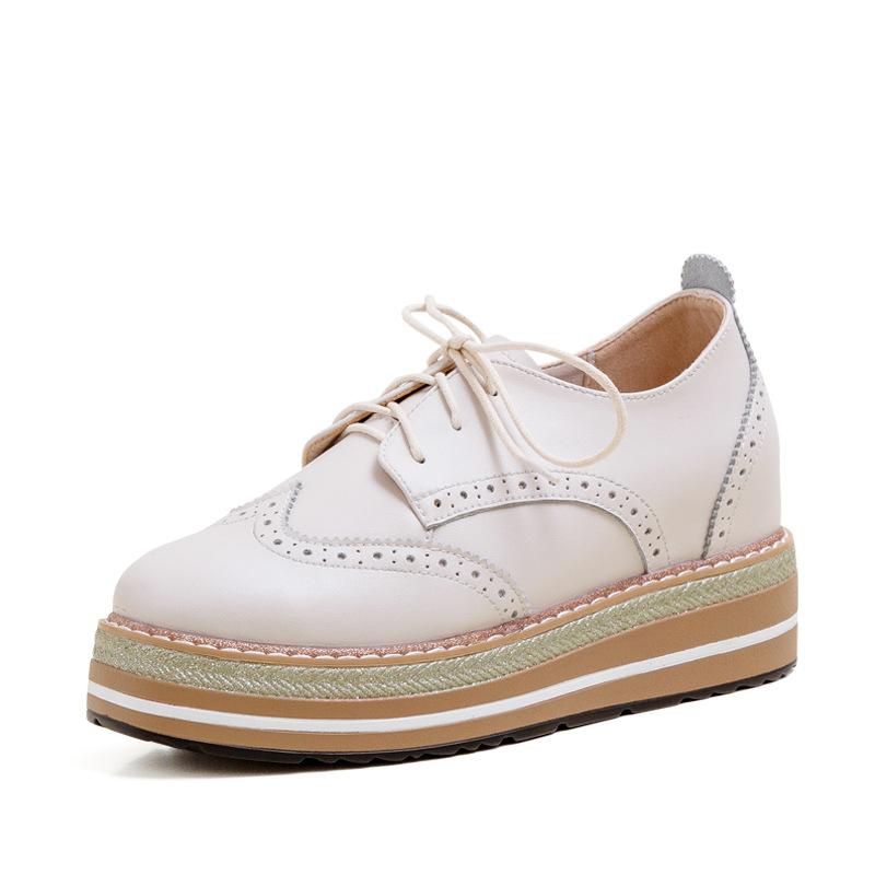 

British Style Small Leather Shoes High Platform Shoes Thick Sole Casual Shoes Wedge Heel Popular Women s Shoes 39