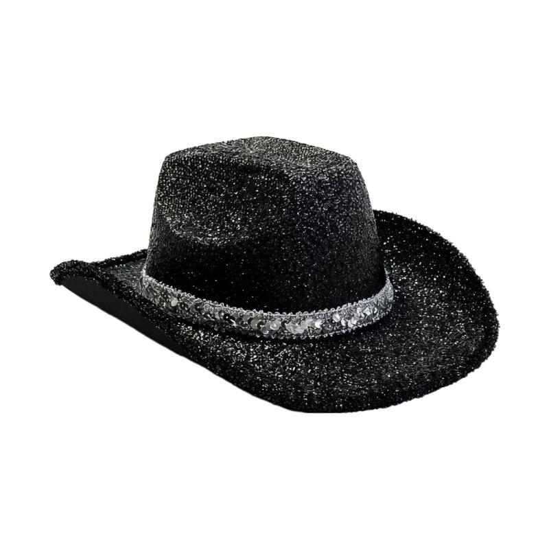 Trendiger Glitter-Puder Westernhut für Damen Herren Unisex Schimmernde Fedoras Hut AXYD