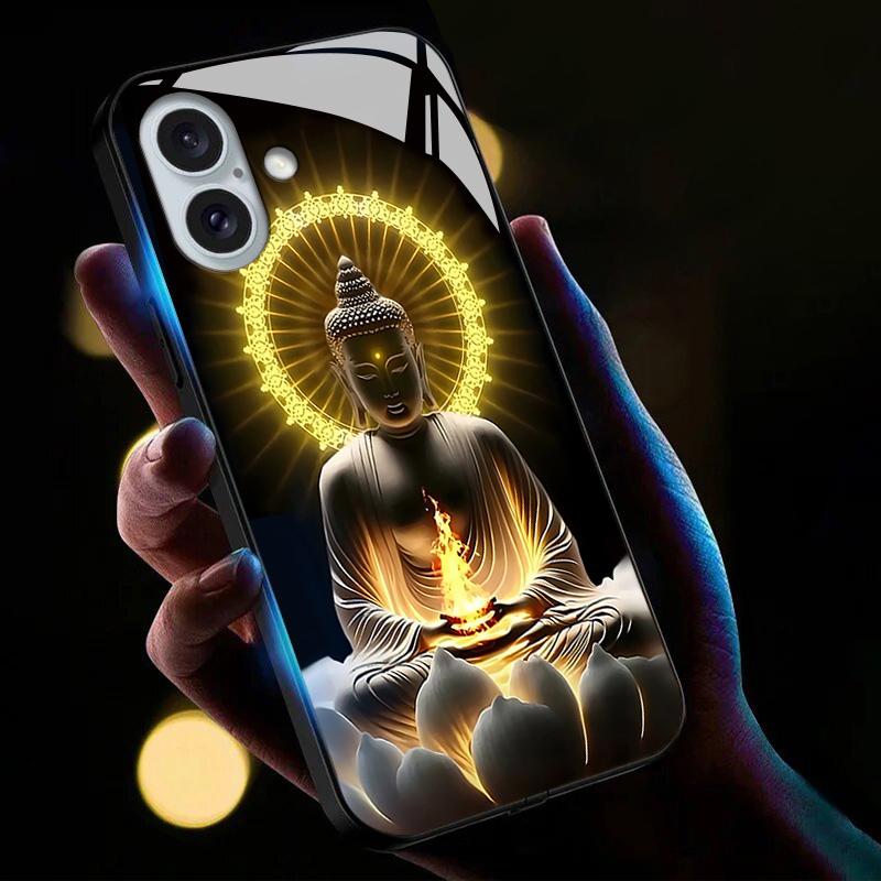 For iPhone 16 Case Call Flash Series Pattern Printing Tempered Glass+TPU Combo Phone Case