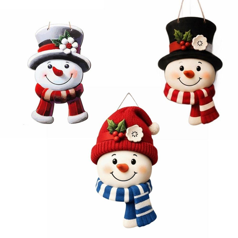 Wooden Snowman Decoration 2D Flat Design Ornaments Christmas Hanging Plate Rural Style Flower Wreath Door Decoration Outdoor Use