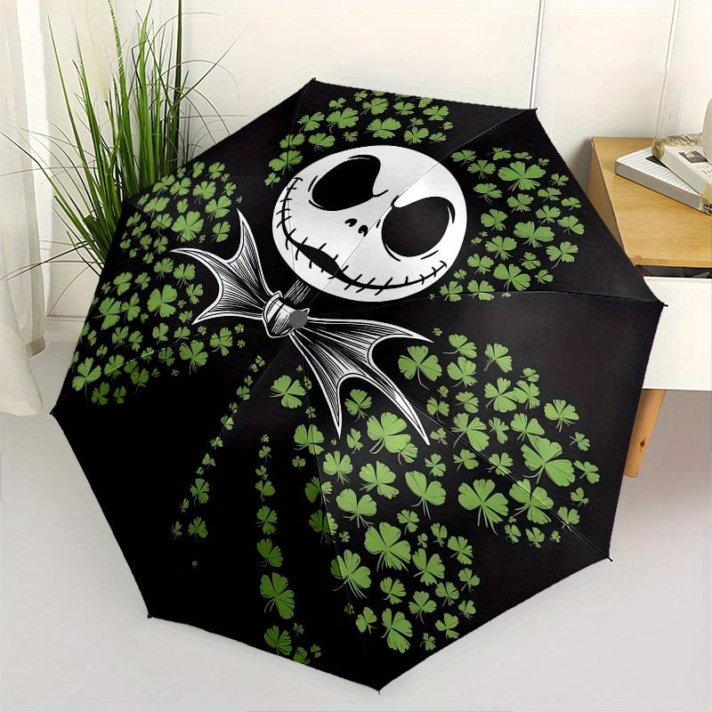 

Jack Skellington,Shamrock Themed Automatic Opening and Closing Folding Umbrella, Reinforced 8 Ribs, Compact Travel Design, Fashionable Foldi