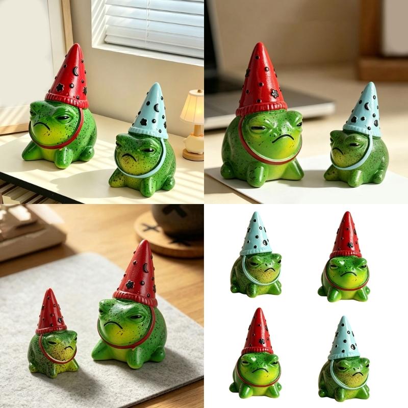 Whimsical Frogs Sculpture Decors With Colorful Party Hat Resin Animal Figure For Garden Yard Lawn Desk Or Gift Giving