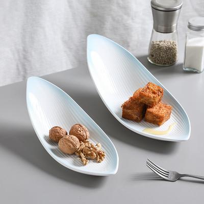 Leaf Shaped Ceramic Plate Simple Underglaze Color Strip Special Plate Hotel Home Snack Plate Gourmet Creative Dish Tableware