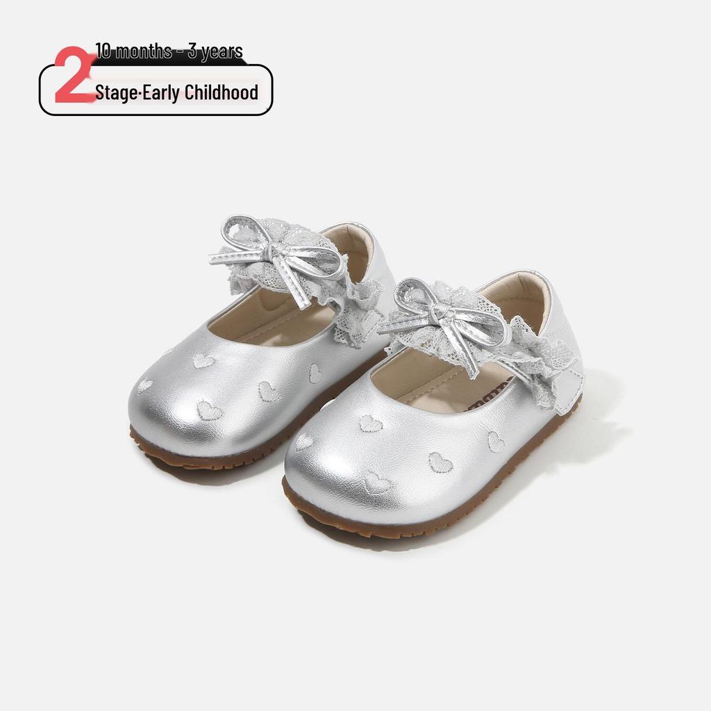 Frühling 2026 Baby-Schuhe zum Laufenlernen mit Spitzenbesatz: Weiches Leder, rutschfeste Sohle für Mädchen