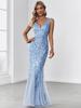 Ever-Pretty Women's Classic Double V-Neck Sequin Fishtail Maxi Dresses Evening Gowns