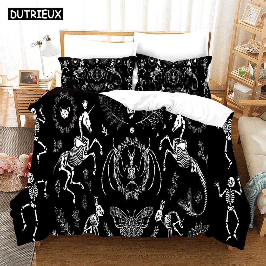 3D The Skull Skeleton Moths Mandala Seturi de lenjerie de pat Set de husă de pilota cu fetă de pernă Lenjerie de pat King Queen Full Lenjerie de pat
