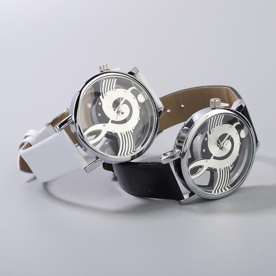 Fantastic Musical Note Notation Hollow Faux Leather Strap Quartz Wrist Watch