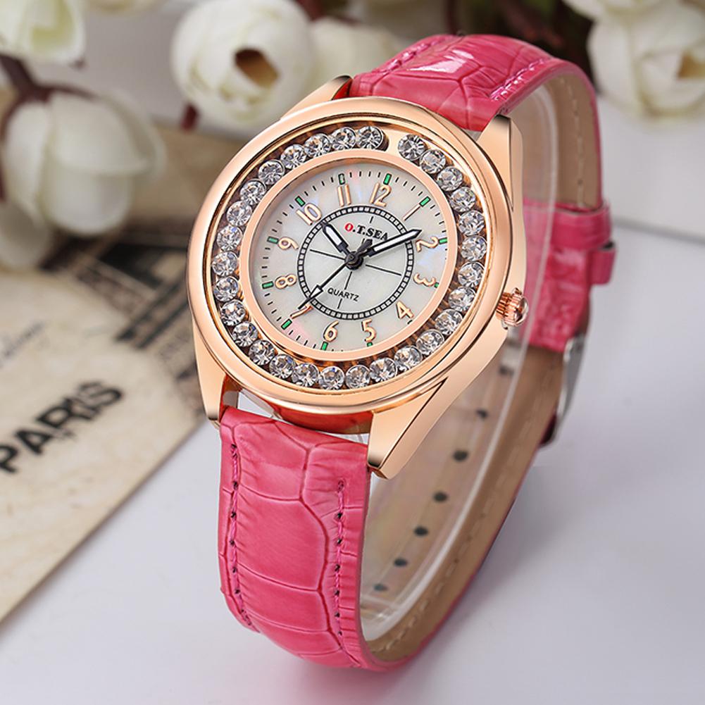 Men Women Couple Diamond-bordered Waterproof Leather Belt Luminous Quartz Watch Wristwatch