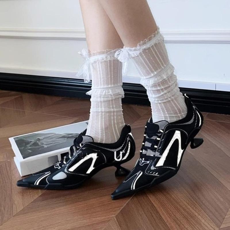 Sportlich lässige Schnürschuhe für Damen, Nische Spitzschuhe High Heels