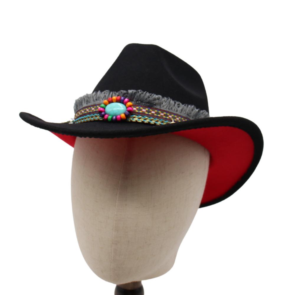 

European And American Two-Color Black Top Hat, Western Cowboy Hat, Ethnic Style Jazz Hat, Pot Zhuang Dance Felt Hat, Woolen Hat, Men And Women One size fits all чорний