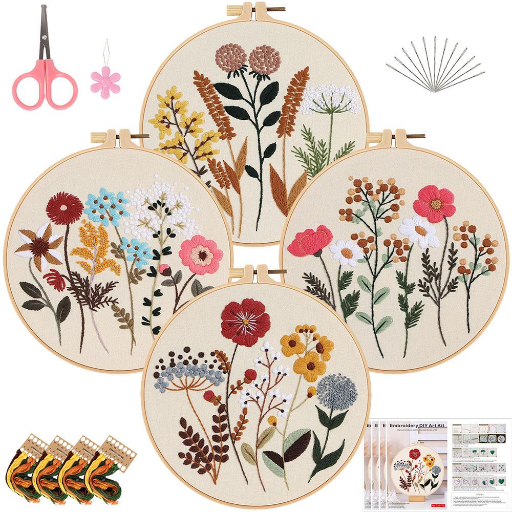 Flower Embroidery Starter Kit DIY Cross Stitch Set Beginner Wreath Printed Sewing Art Craft Painting Home Decor Needle Art