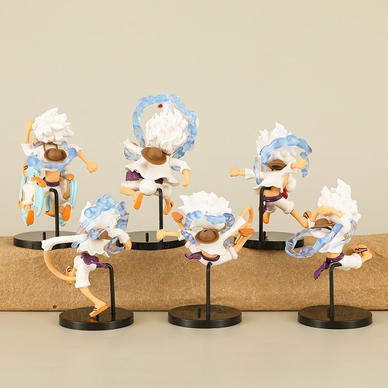 5Pcs/set One Piece Figure Toys Gear 5 Nika Luffy Sun God Q Version PVC Figurine Cartoon Luffy Anime Collection Model Dolls Gifts