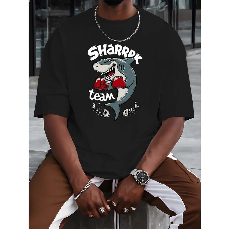 European Size Team Shark New Summer Outdoor Men's Short-sleeved T-shirt Summer Fashion Trend Top Printed Men's Bottoming Shirt