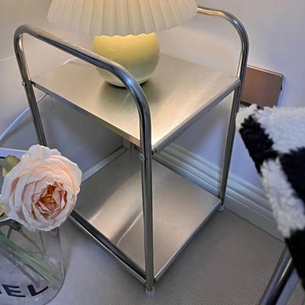 Stainless Steel Bathroom Storage Shelf 2/3 Tier Heavy Duty Bedroom Rack Minimalist Bookshelves Nightstand Living Room Decor