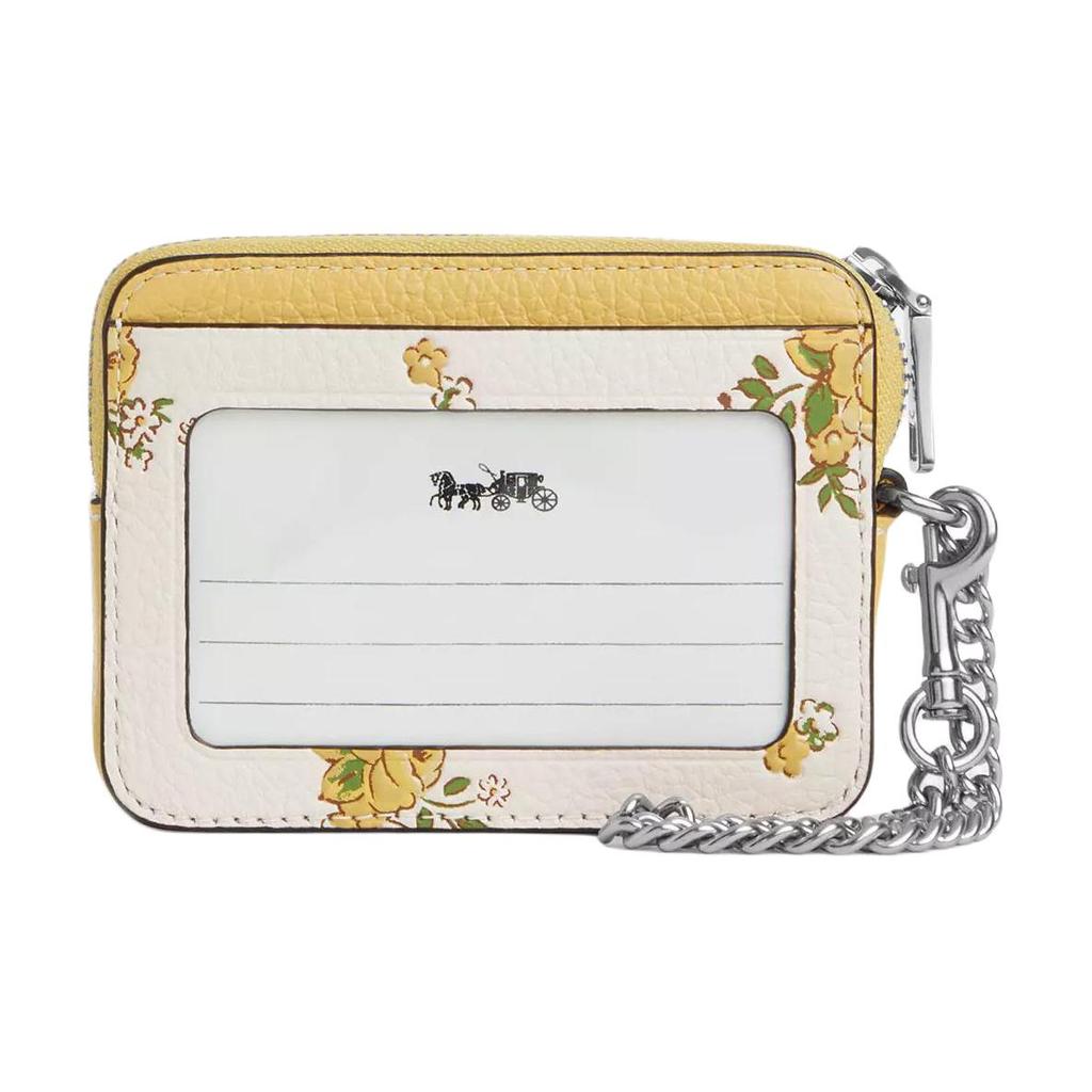 Coach Zip 10 Brand Logo Floral Print Leather Card Case Women Accessories CAU44-SVCAH