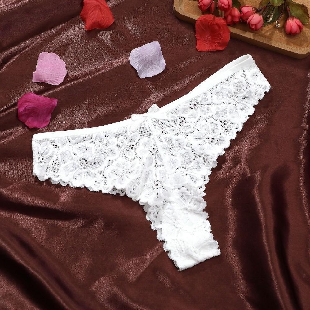 Thin Floral Lace Seamless Panties Bow Thong Flower Underwear for Women Cotton Crotch Transparent Mesh Lace Briefs Daily
