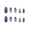 Simple Press-on Nails: Purple with Gold Glitter and Green Leaf Art Design