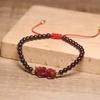 Garnet Beaded Cinnabar Pixiu Bracelet – Red Cord Adjustable Feng Shui Jewelry, Lucky Wealth Gift for Men Women