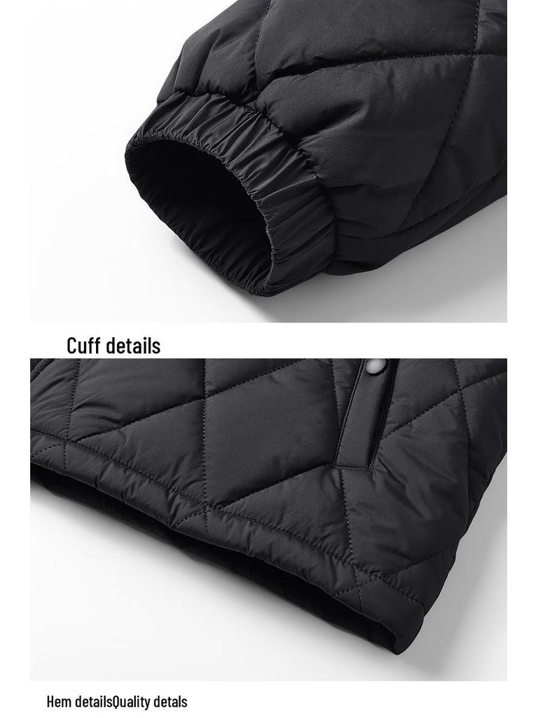 2024 Winter Men's Plus Size Quilted Jacket: Loose Fit, Solid Color, Two-Way Zipper, Warm Cotton
