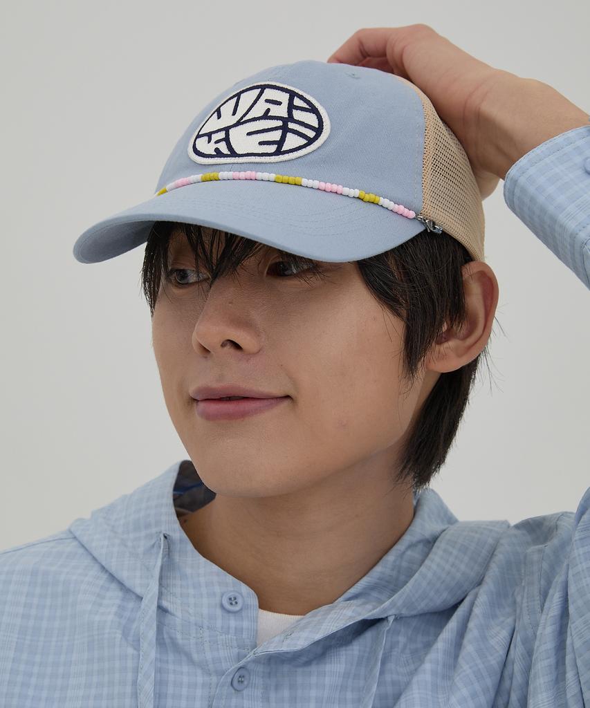 WAIKEI Detachable Bead String Mesh Ball Cap Sky Blue