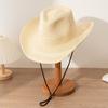 with Wind Lanyard Straw Cowboy Hat Wide Brim Panama Sun Hat Fashion Beach Hat  Vacation