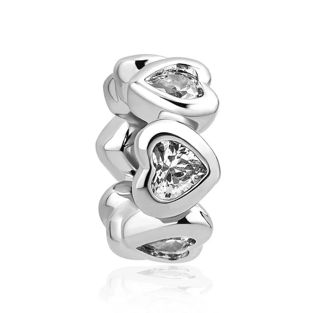 New Shining Zircon Love Heart Spacer Bead 925Silver Pendant for DIY Bracelet Flower Charm Women Jewelry Making