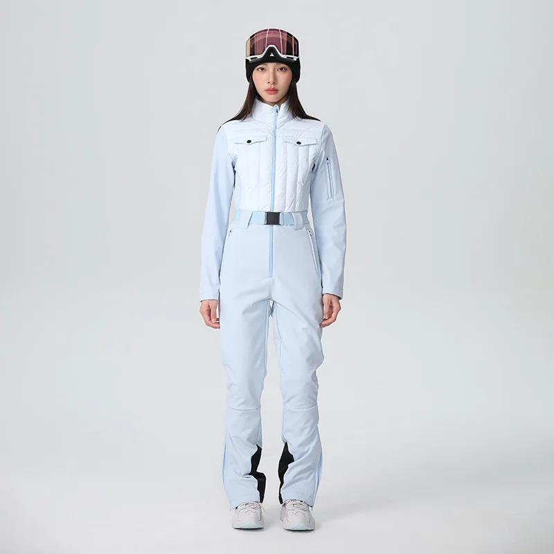 

2025 Solid Body Fit Windproof Waterproof Ski Suit Outdoor Snowboard Sets Woman Thermal Breathable Snow Sports One Piece Clothing S синий