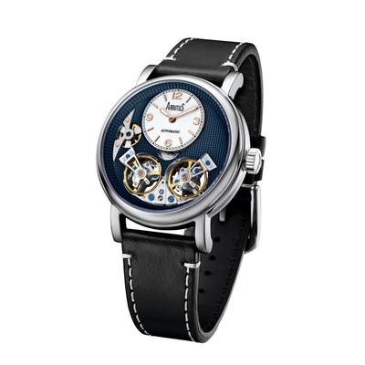 Wall Street Leather Strap Blue Open Heart Dial Automatic AR1804SUB Men's Watch