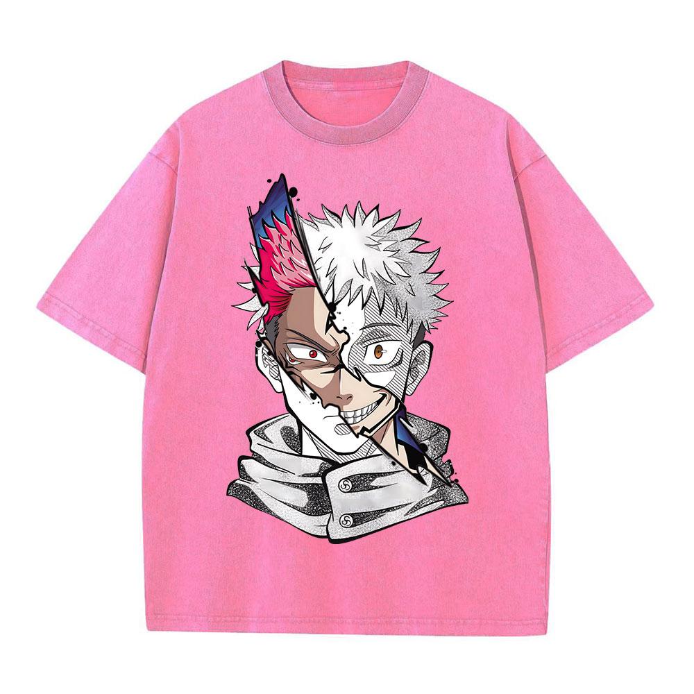 T-shirt Lavé d'Été Impression Graphique Anime Streetwear Vintage Oversize Homme Mode Coton Haut T-shirt Noir