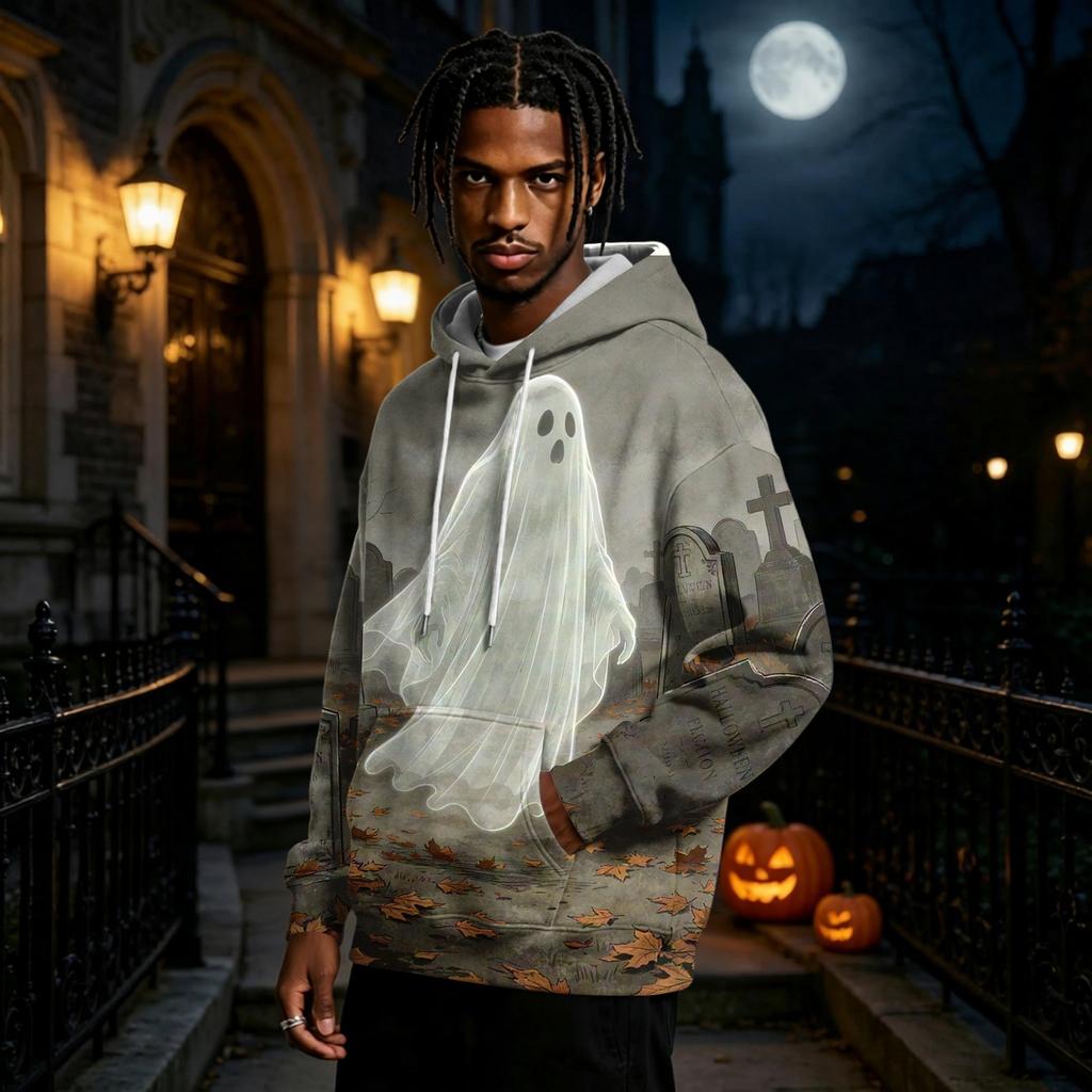 Men's Halloween Printed Long Sleeve Pullover Hoodie