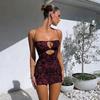 Western Style Ins Gyaru Retro Print Hollow-out Sexy Sling Dress Women Slim Fit Slimming Sheath Short Skirt