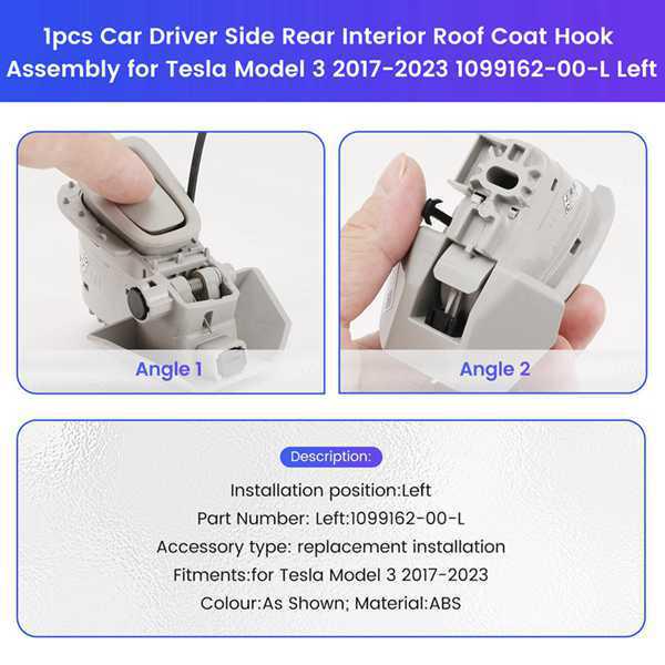 1099162-00-J/L fits left-side coat hook for Tesla Model 3 (2017-2023). No
