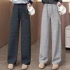 Women's Plus Velvet Thickened High Waist Wide-Leg Pants - Warm, Elastic, Slimming, Casual Straight-Leg for Autumn/Winter.