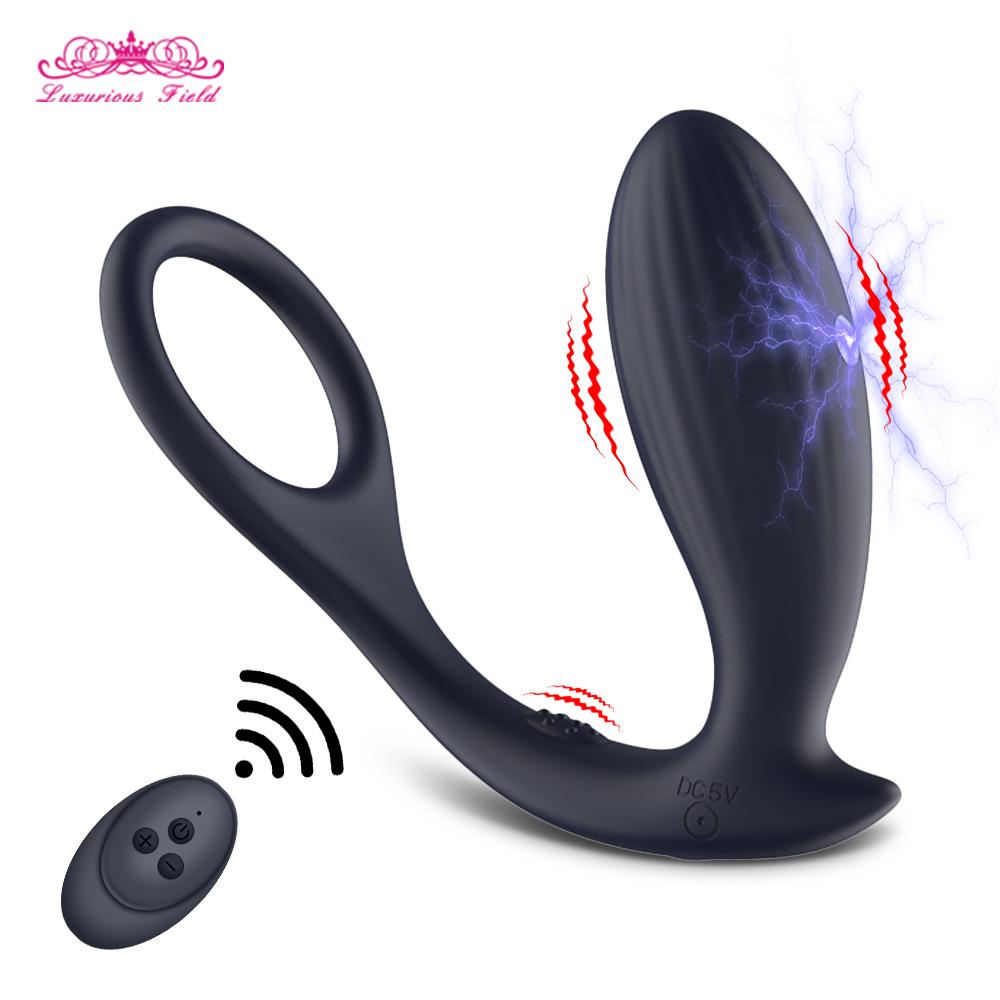 Mužské masážne vibrátory prostaty Bezdrôtové Elektrický šok Pulzálny Análny vibrátor Butt Plug Krúžok na oddialenie ejakulácie Sexuálne hračky pre mužov