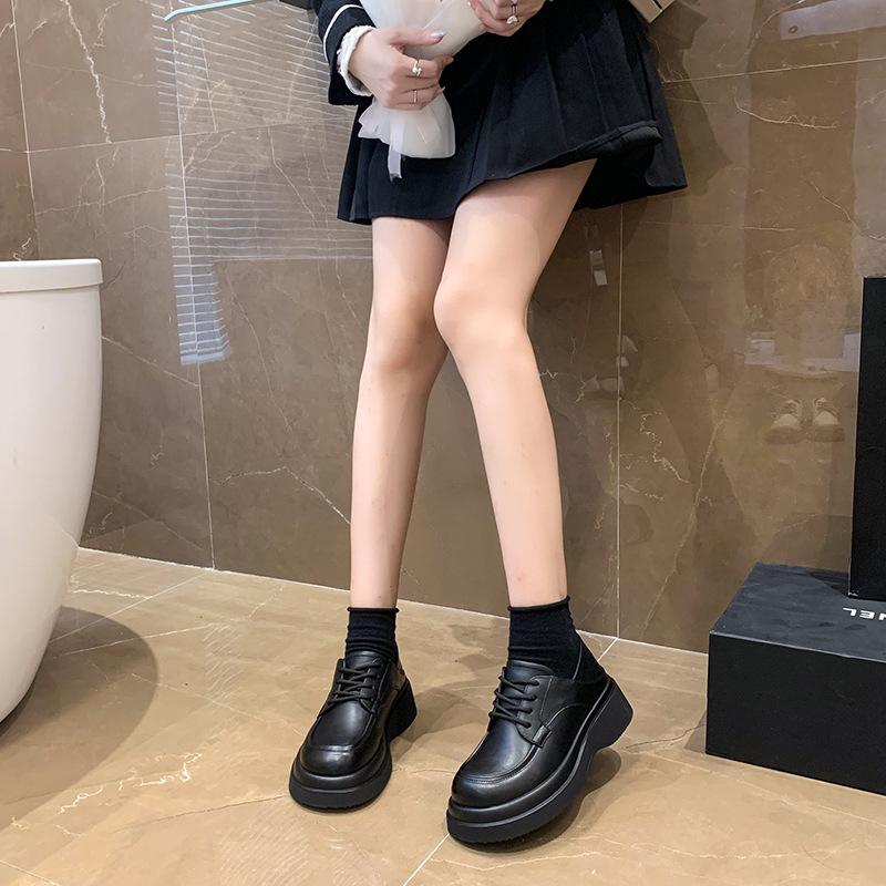 White Small Leather Shoes Women's 2025 Spring and Summer British College Style Lace-up Platform Shoes Round Head Japanese Jk Uniform Shoes