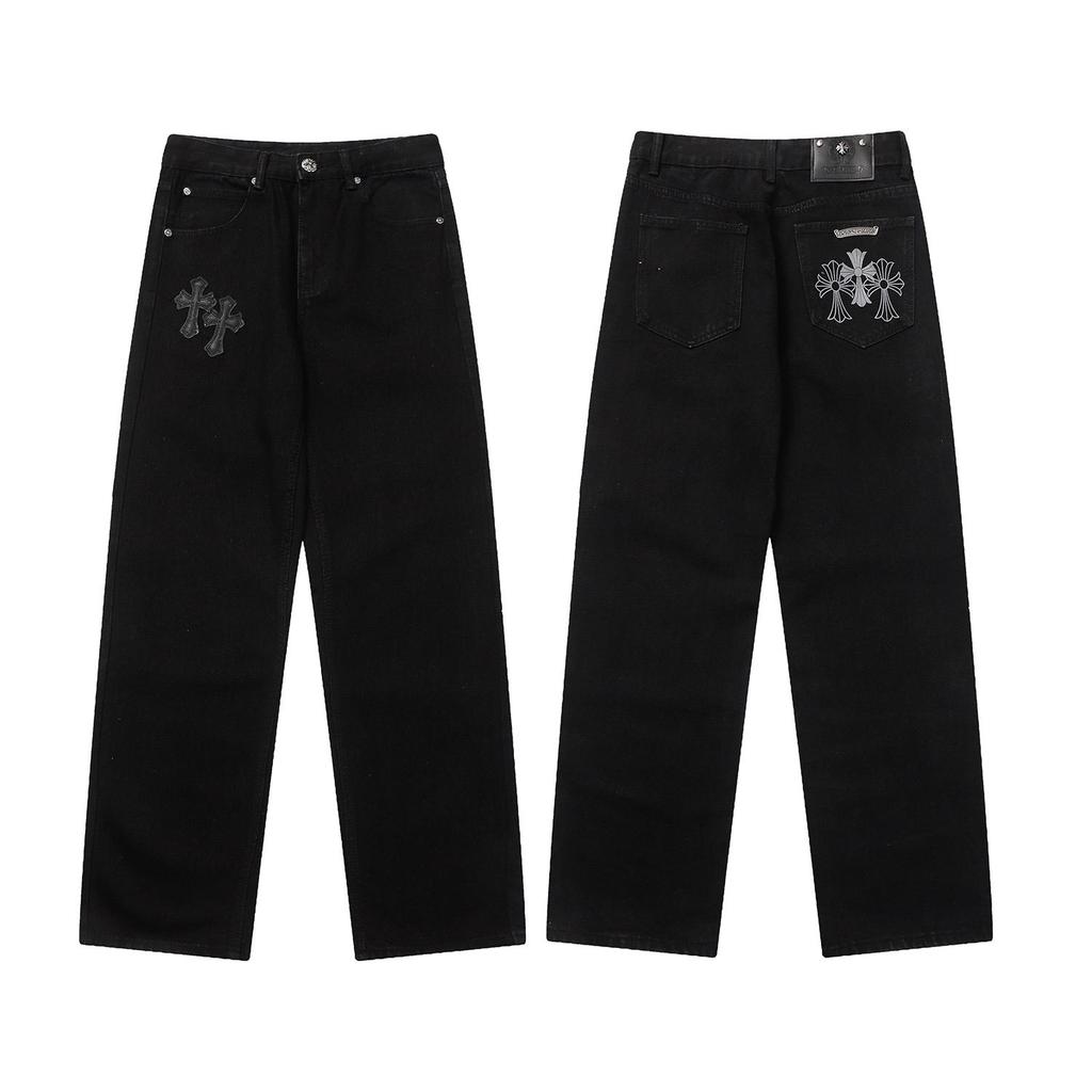 9930 CHROME HEARTS Pánske a dámske trendy džínsy v americkom štýle s látkovými nášivkami, ležérne a módne pouličné nohavice