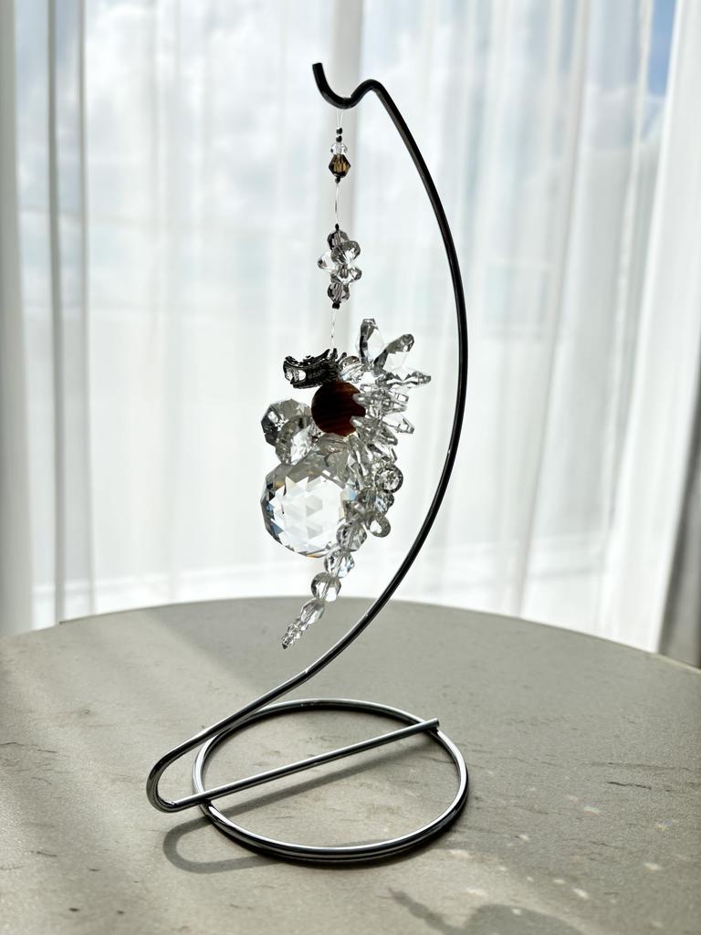 RELIGHT Rising Dragon Crystal Glass Suncatcher with Stand, Feng Shui Decor (Coiled Dragon, Silver)