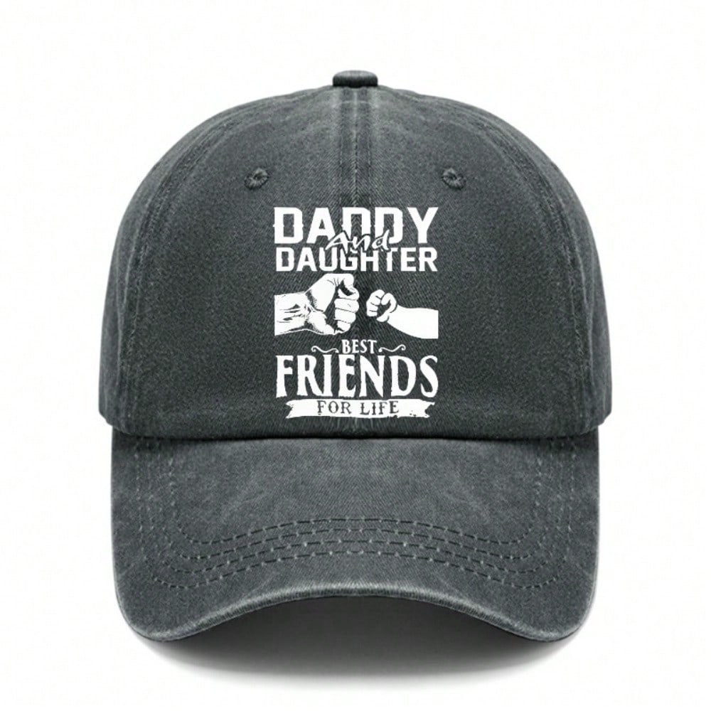 [Dad Hat]  DADDY DAUGHTER BEST FRIENDS FOR LIFE  Print Polyester Adjustable Baseball Cap Unisex Casual Daily Wear Hat чёрный