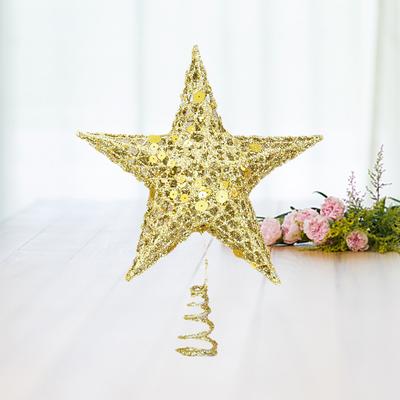 20Cm Hollow Golden Star Christmas Tree Topper Glitter Spiral Mount Shiny Holiday Festival Home Decor Star Tree Topper