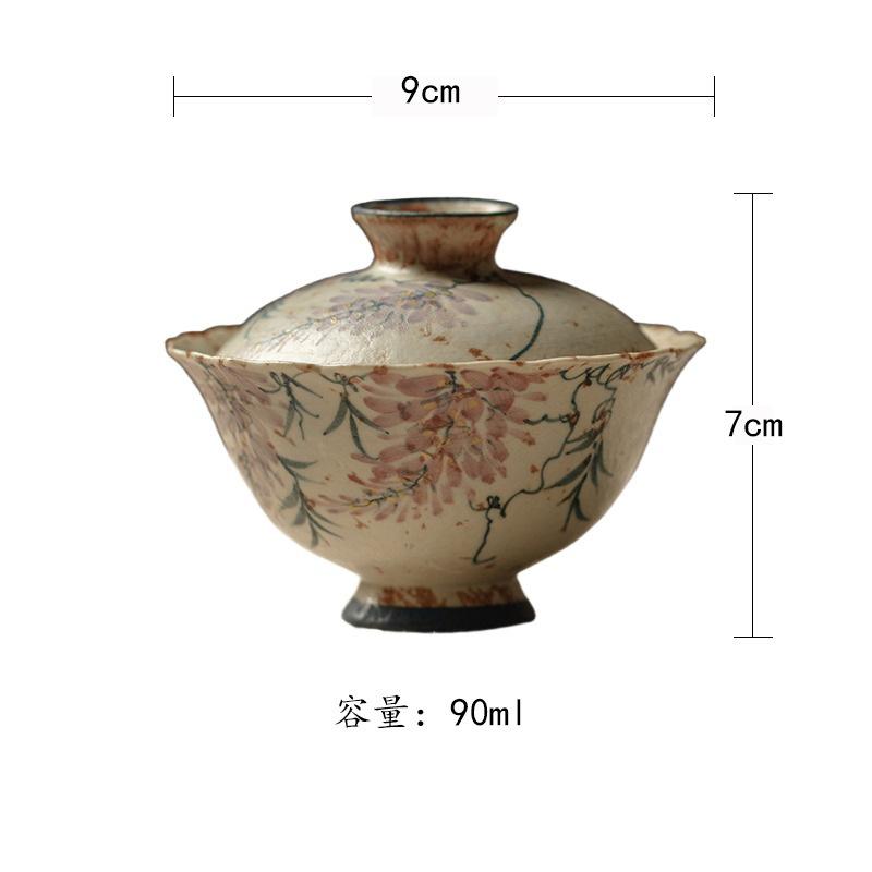 

90ml Caramel Glaze Hand-painted Wisteria Gaiwan Zen Tea Tureen Tea Bowl With Lid Kit Tea Brewing Cover Bowl Cha Supplies Craft