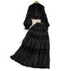 Women's Fashion Retro Court Style Lantern Collar Hollow Lace High Waist Skirt Suit