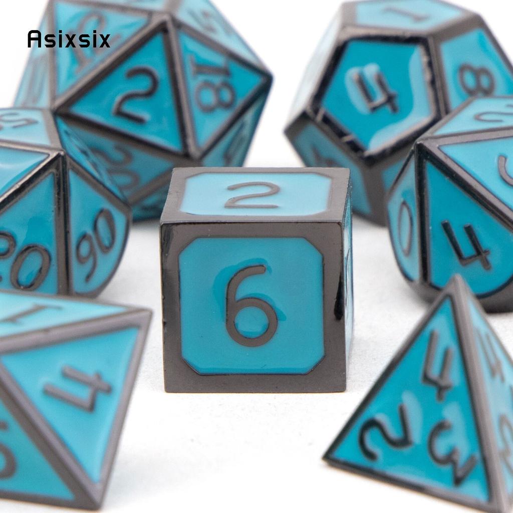 7 Pcs Black Green Standard Metal Dice Solid Metal Polyhedral Dice Set Suitable for Role-Playing RPG Board Game Card Game