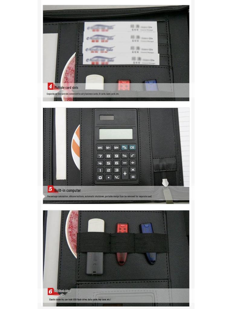 A4 PU Leather Business Folder with Calculator and Zipper