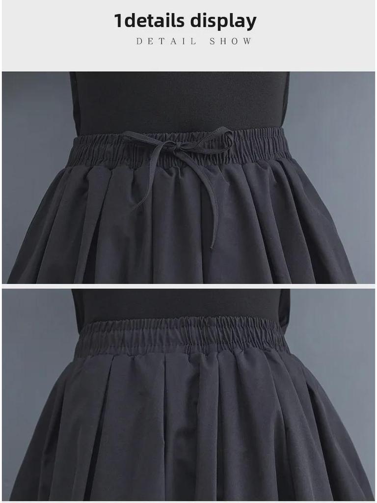 Herbst 2023 Hochtaillierter schwarzer Laternen-Midirock – Vielseitiges, schlankmachendes und größenverlängerndes Design