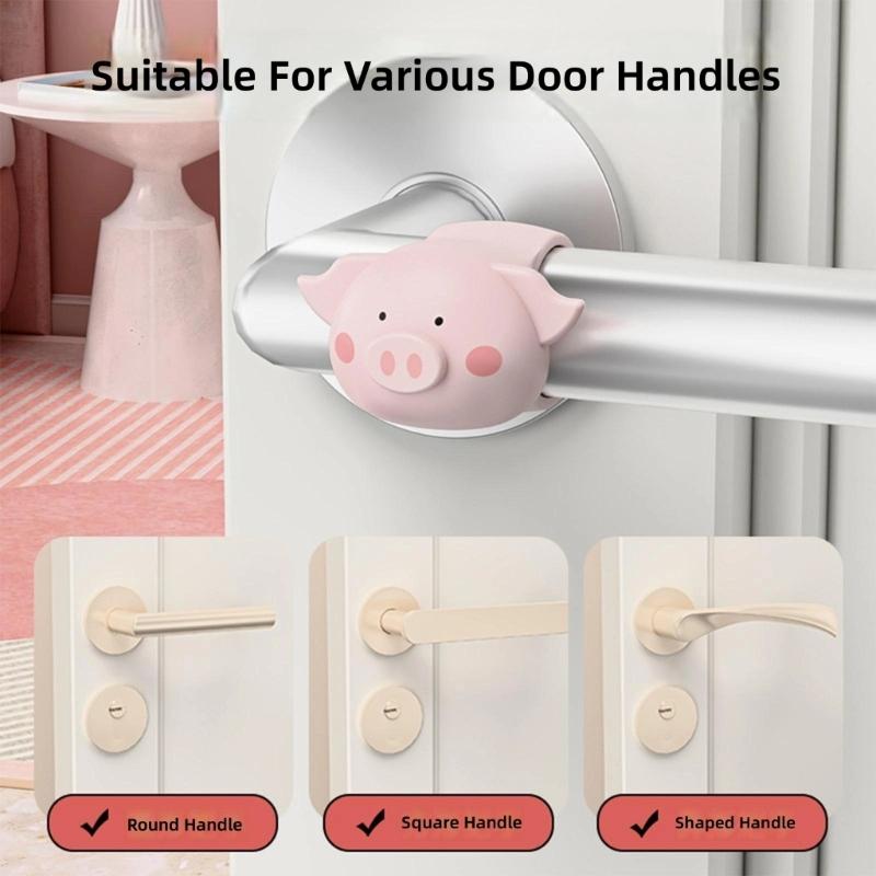 Set di 3 Maniglie Elastiche in Silicone Divertenti a Forma di Maialino per Porte e Finestre