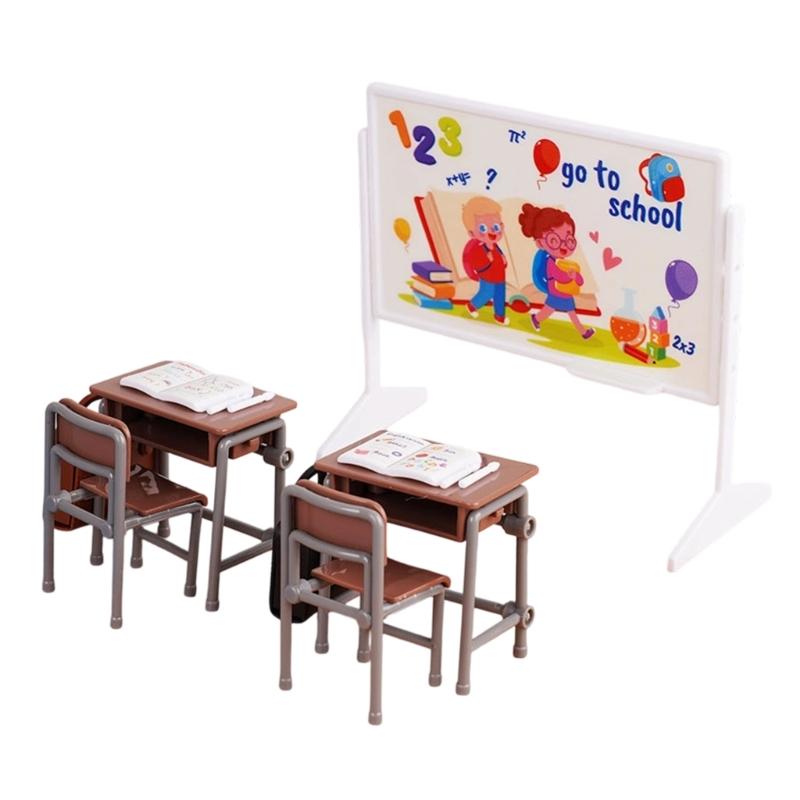 

Doll House Accessories 1/12 School Classroom Scene Setting Furniture With Realistic Teaching Props for Kids Roleplay Game