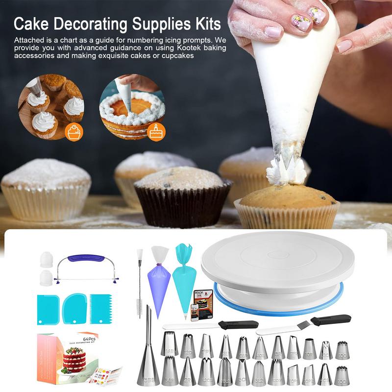 

Набор принадлежностей для украшения торта 64 шт. Вращающийся столик для торта, набор кондитерских мешков и насадок. Улучшите свои навыки украшения торта с помощью глазури. spain