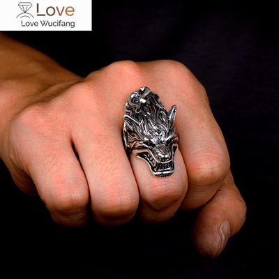 Vintage Viking Wolf Ringe Für Männer Mode Silber Farbe Edelstahl Tier Punk Biker Ring Nordic Totem Amulett Schmuck