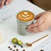Japanese Handmade Rough Pottery Mugs Retro Plaid Fold Ceramics Coffee Cups Household Restaurant Milk Juice Cereal Breakfast Cups
