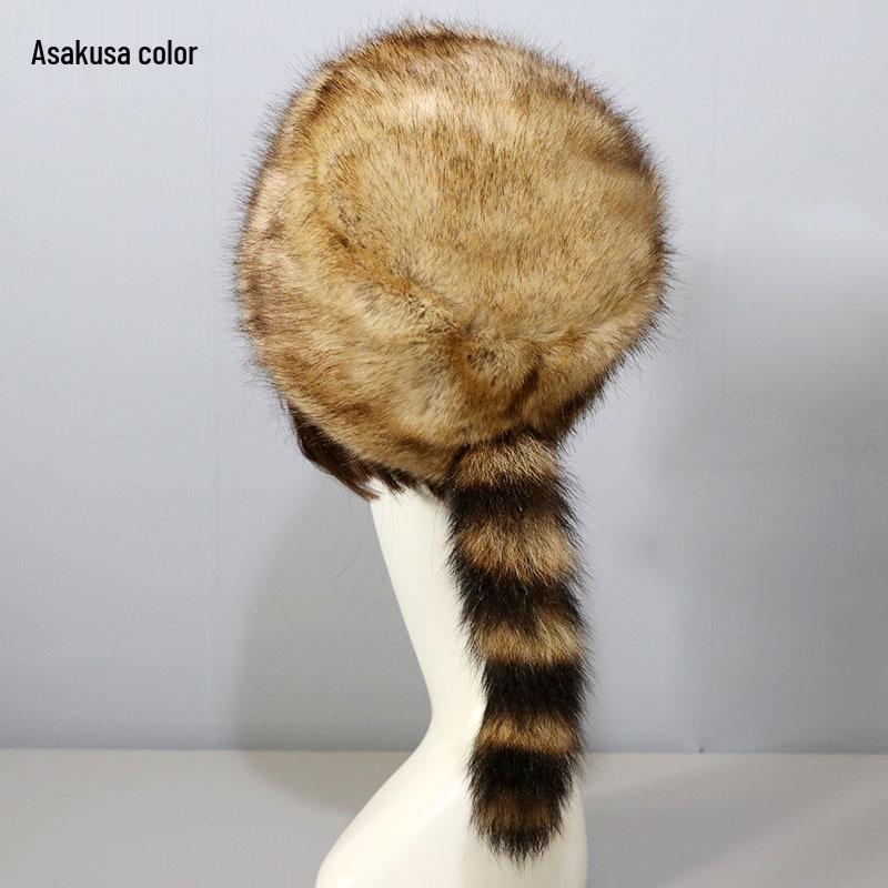 Faux Fur Hat with Raccoon Tail – Warm and Fluffy European & American Style Autumn/Winter Ear Protection for Women.